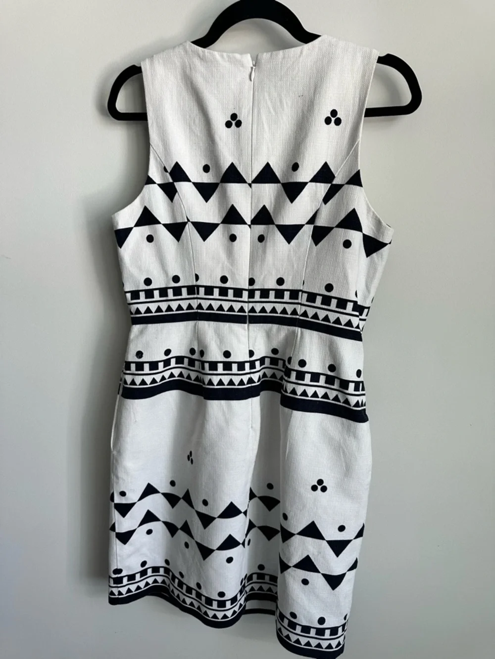 J.Crew Sleeveless Sheath Dress Size 6‎ Black White Geometric Print Career Chic